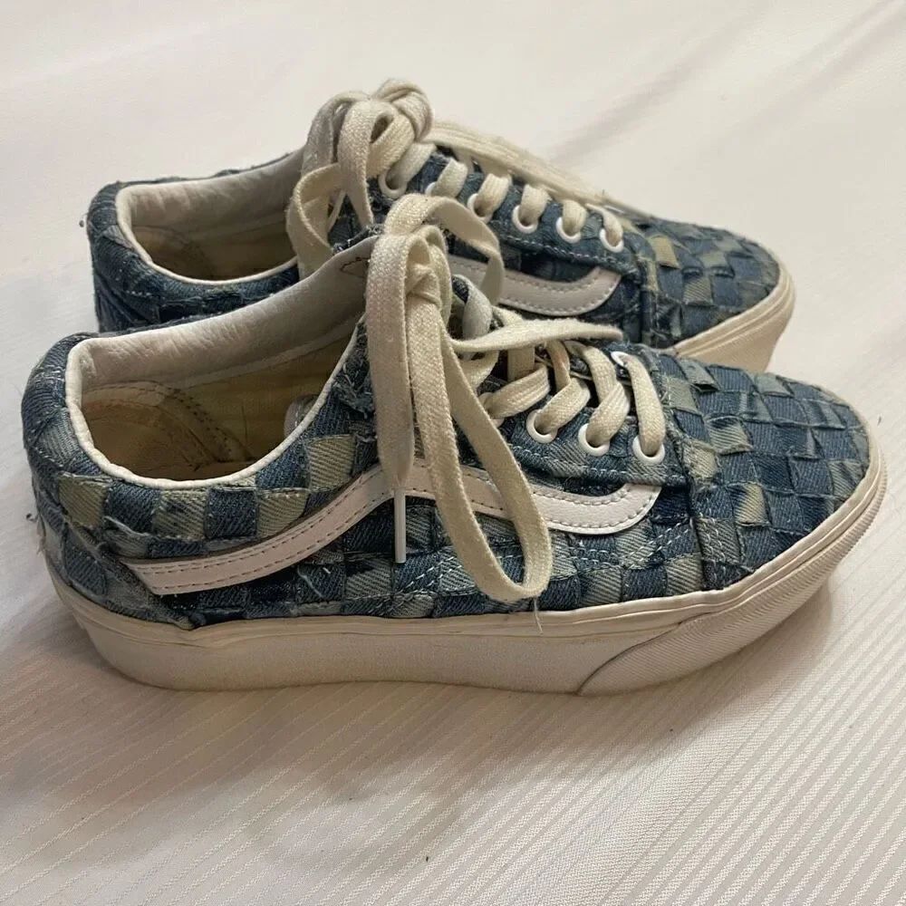 Vans Old Skool Stacked Denim Platform Sneakers Shoes Size 6.5 6 1/2